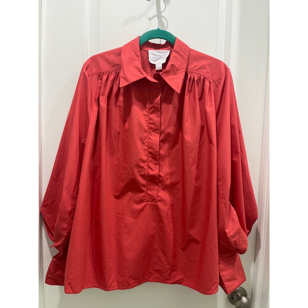 NWT Mare Mare x Anthropologie Long-Sleeve Henley Blouse in Red-Orange Sz L - Picture 2 of 13